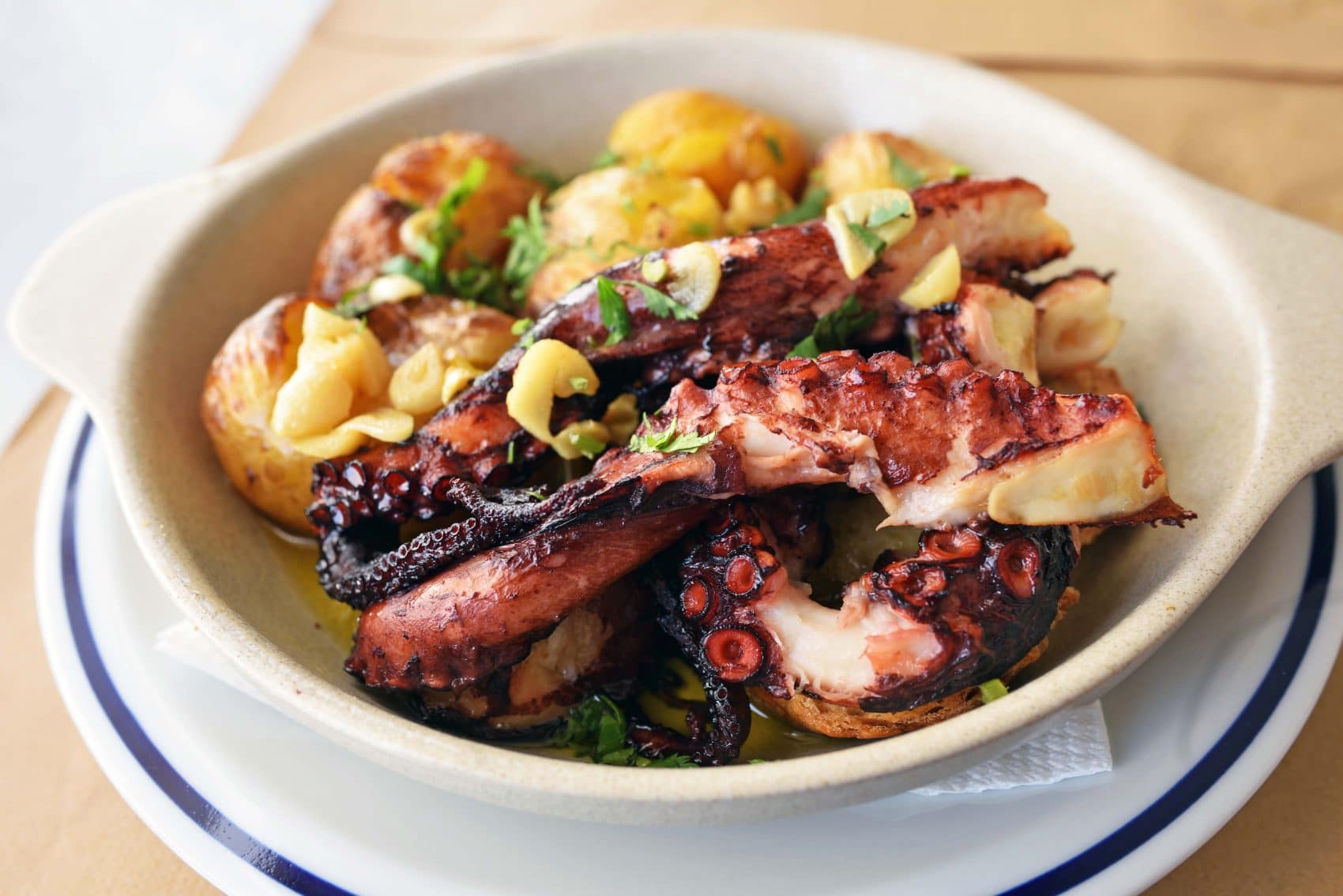 Cooked Octopus with Garlic Yukon Gold Potatoes
