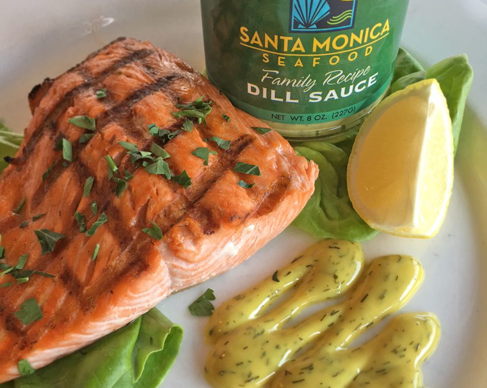 grilled salmon with dill sauce 3 - Santa Monica Seafood Market & Cafe