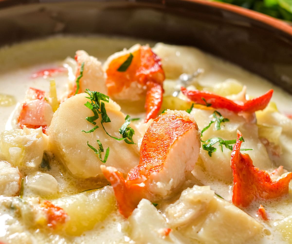 campfire lobster cod chowder Recipe x