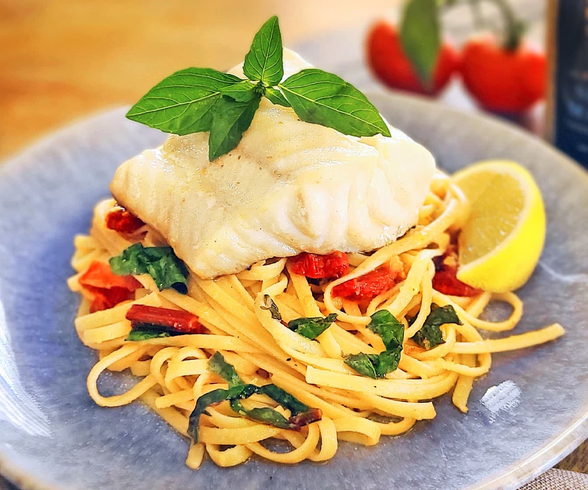 Lingcod with Lemon and Red Chard Linguine x
